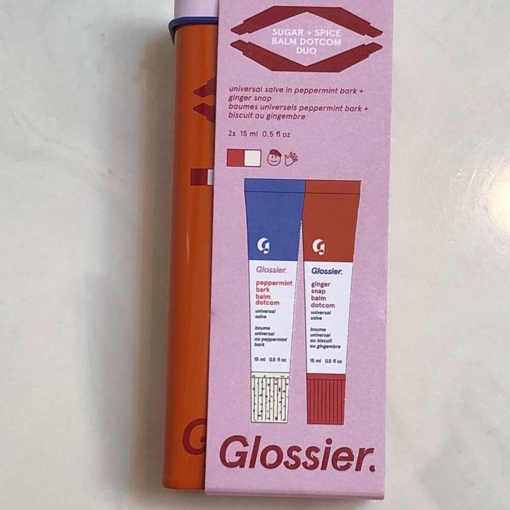 Glossier Sugar & Spice Balm Dotcom Peppermint Bark & Ginger Snap Duo NIB